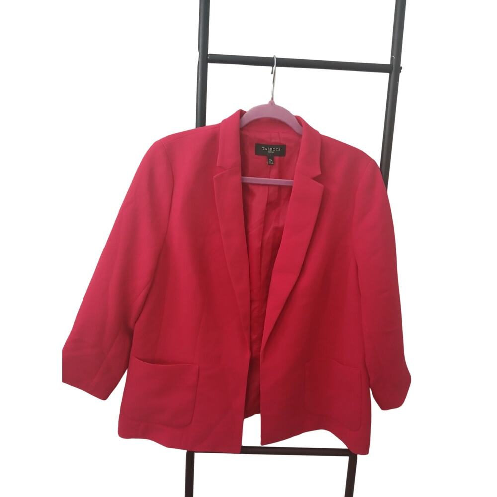 Talbots Petites Red Blazer Lined Pockets Festive Dressy 14P